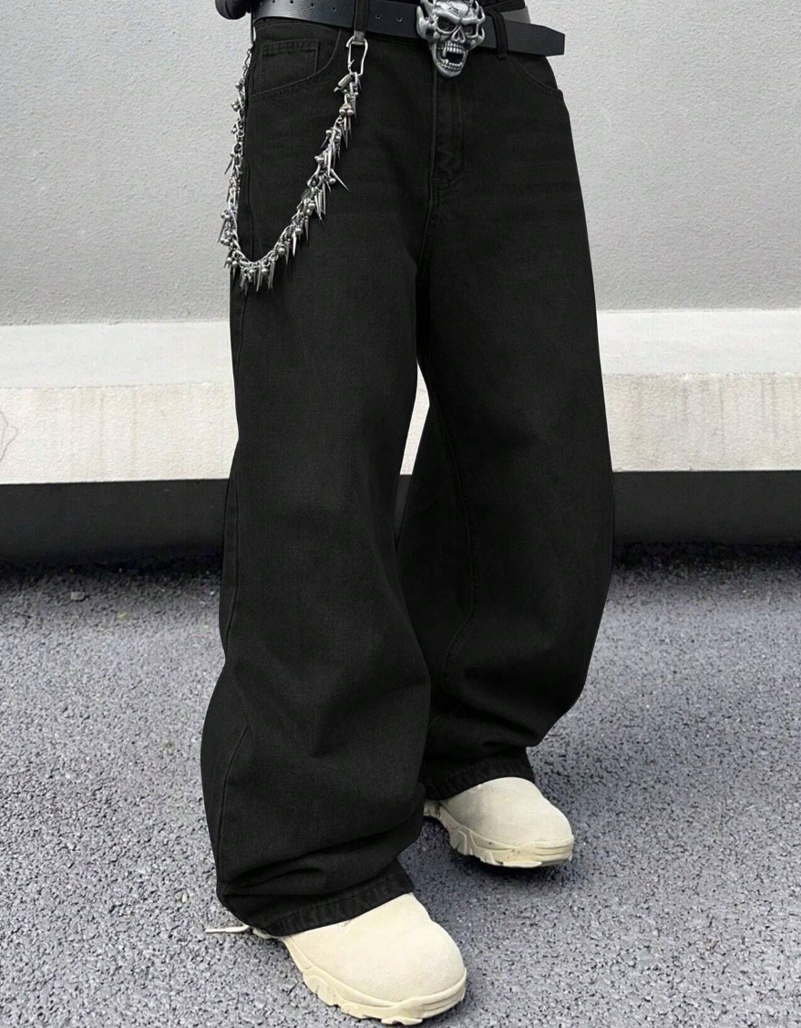 Quần Jeans Nam Ống Rộng Baggy Trơn - Quần Bò Đen Wide Leg Phong Cách Streetwear Y2K (Màu Đen) - Image 1