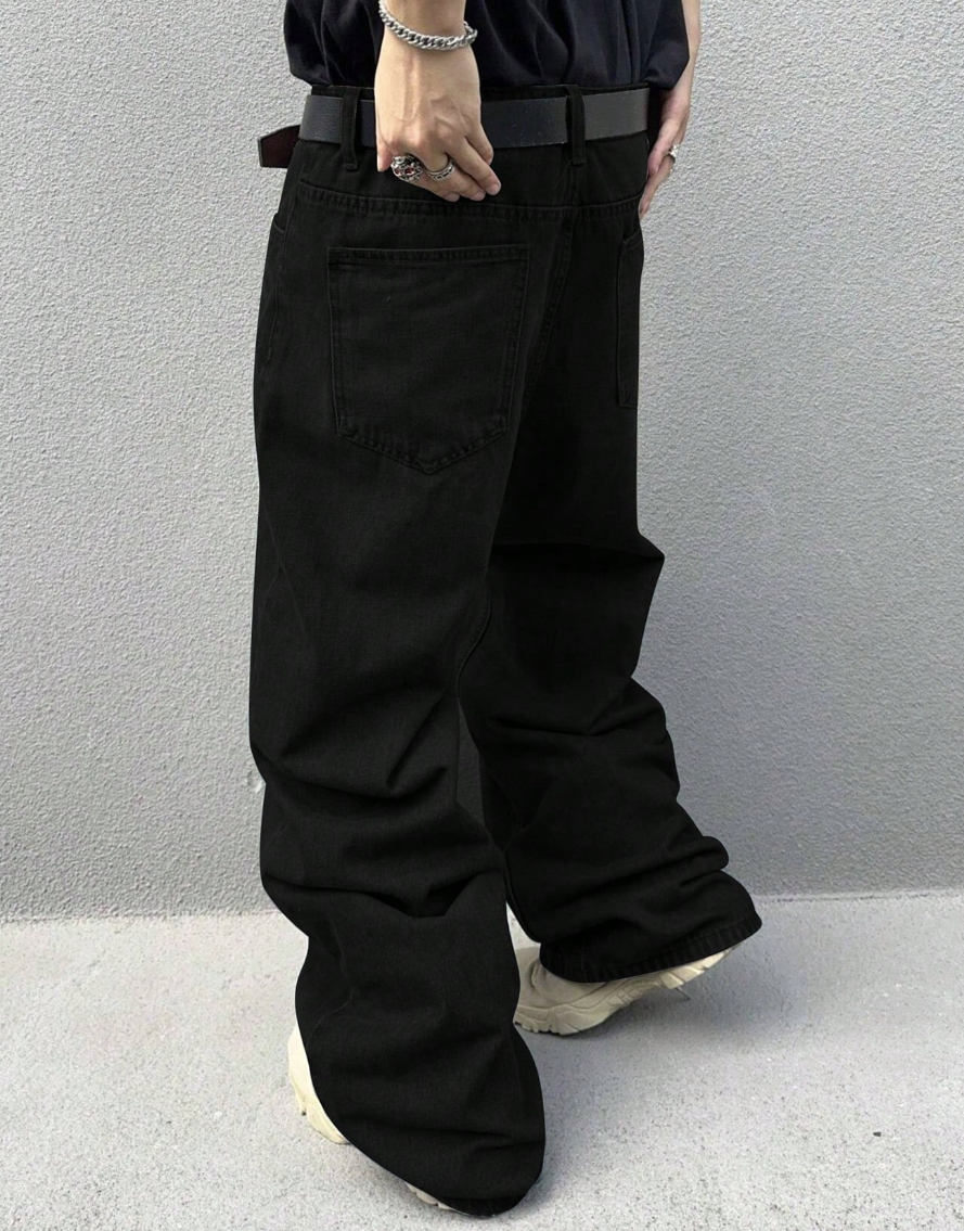 Quần Jeans Nam Ống Rộng Baggy Trơn - Quần Bò Đen Wide Leg Phong Cách Streetwear Y2K (Màu Đen) - Image 2