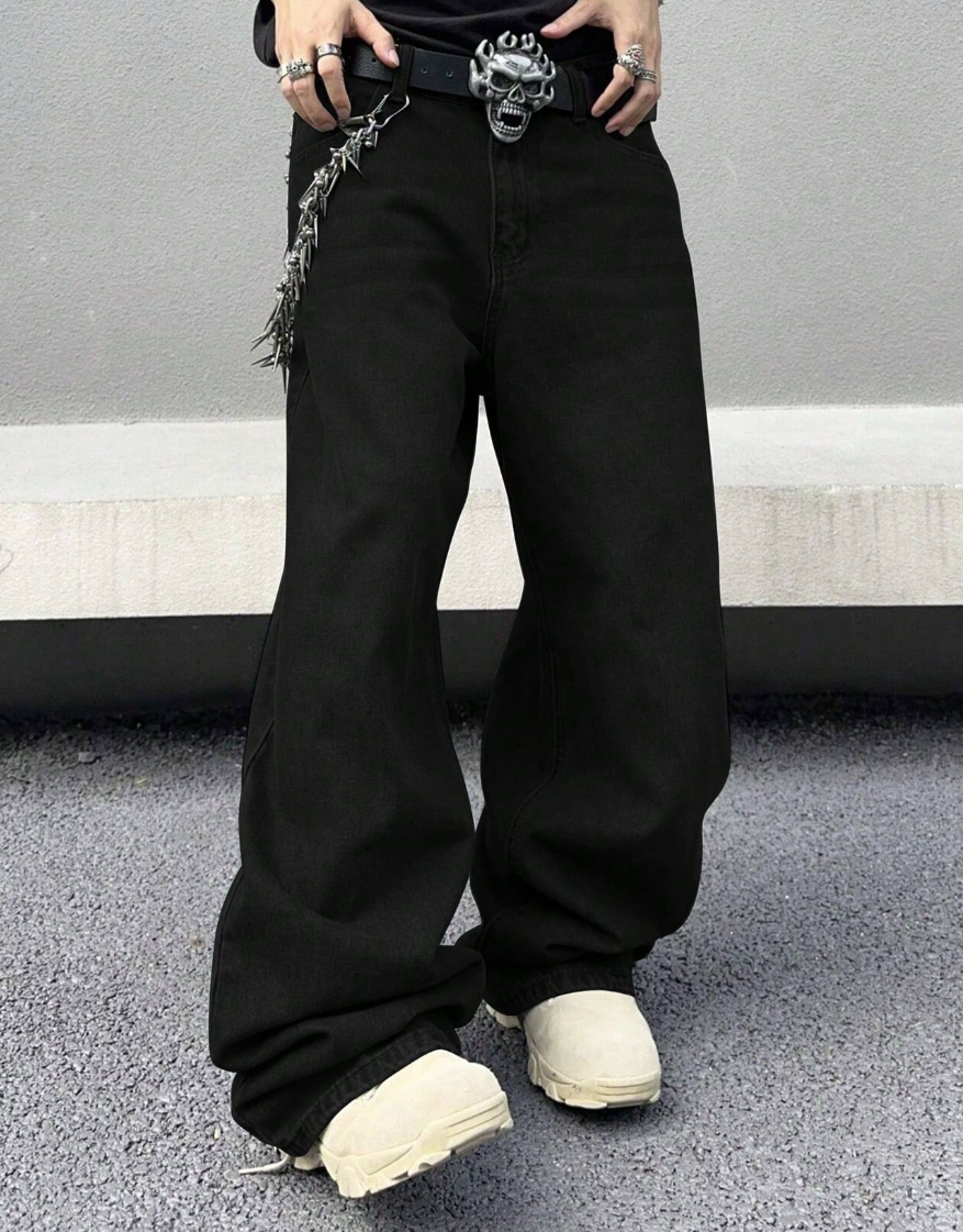 Quần Jeans Nam Ống Rộng Baggy Trơn - Quần Bò Đen Wide Leg Phong Cách Streetwear Y2K (Màu Đen) - Image 3