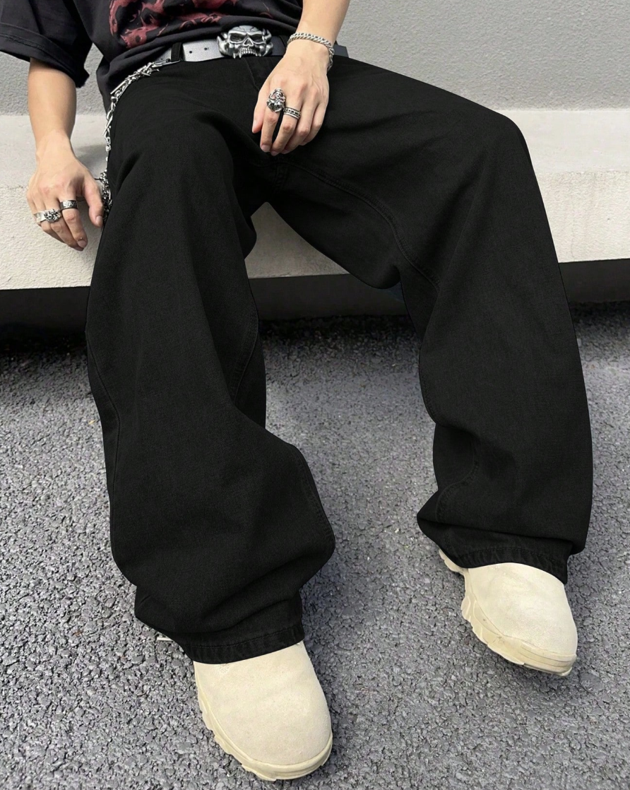 Quần Jeans Nam Ống Rộng Baggy Trơn - Quần Bò Đen Wide Leg Phong Cách Streetwear Y2K (Màu Đen) - Image 4