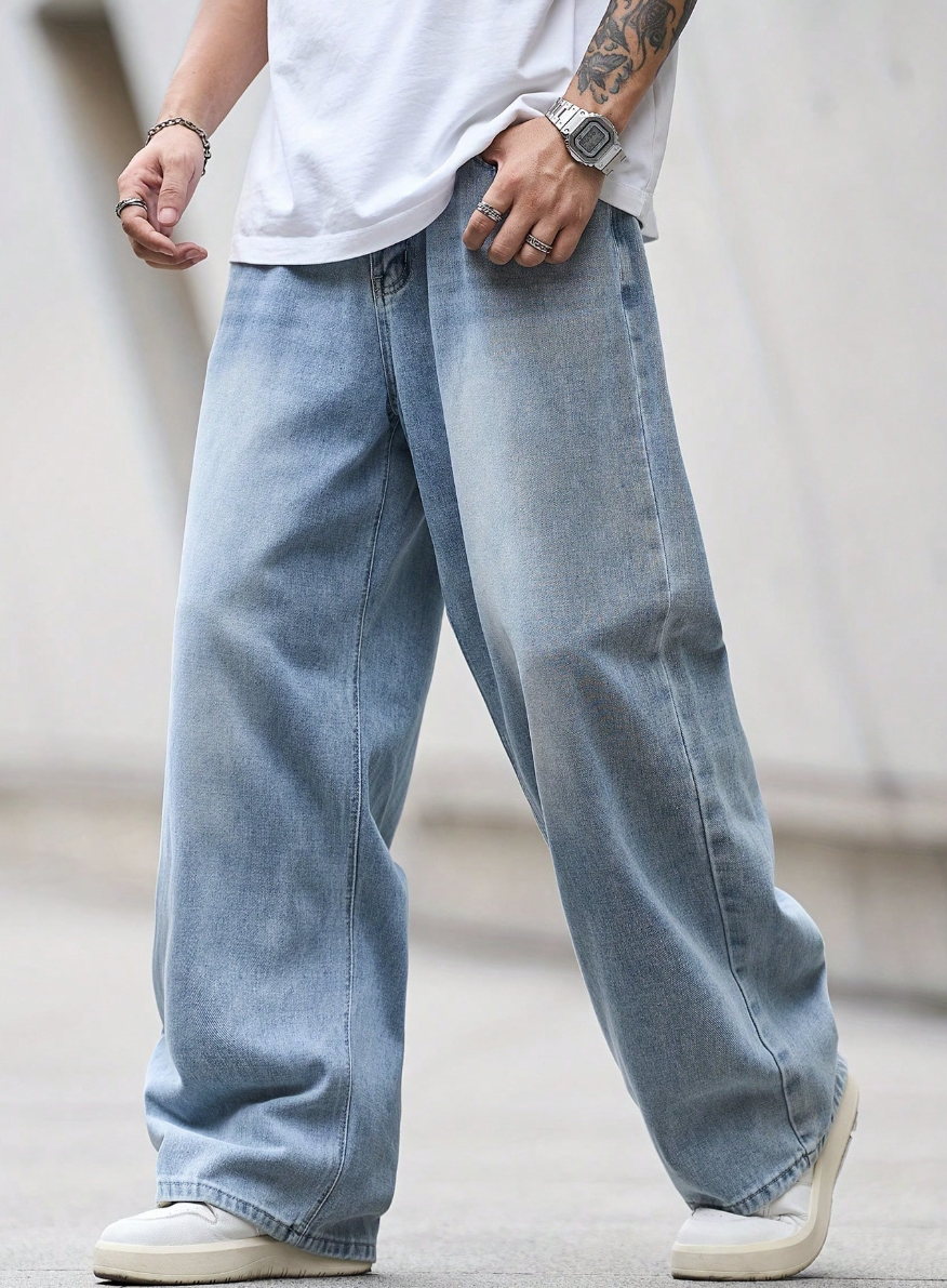 Quần Jeans Nam Ống Rộng Màu Xanh Wash - Quần Bò Baggy Light Blue Phong Cách Retro Vintage (Màu Xanh Nhạt) - Image 2