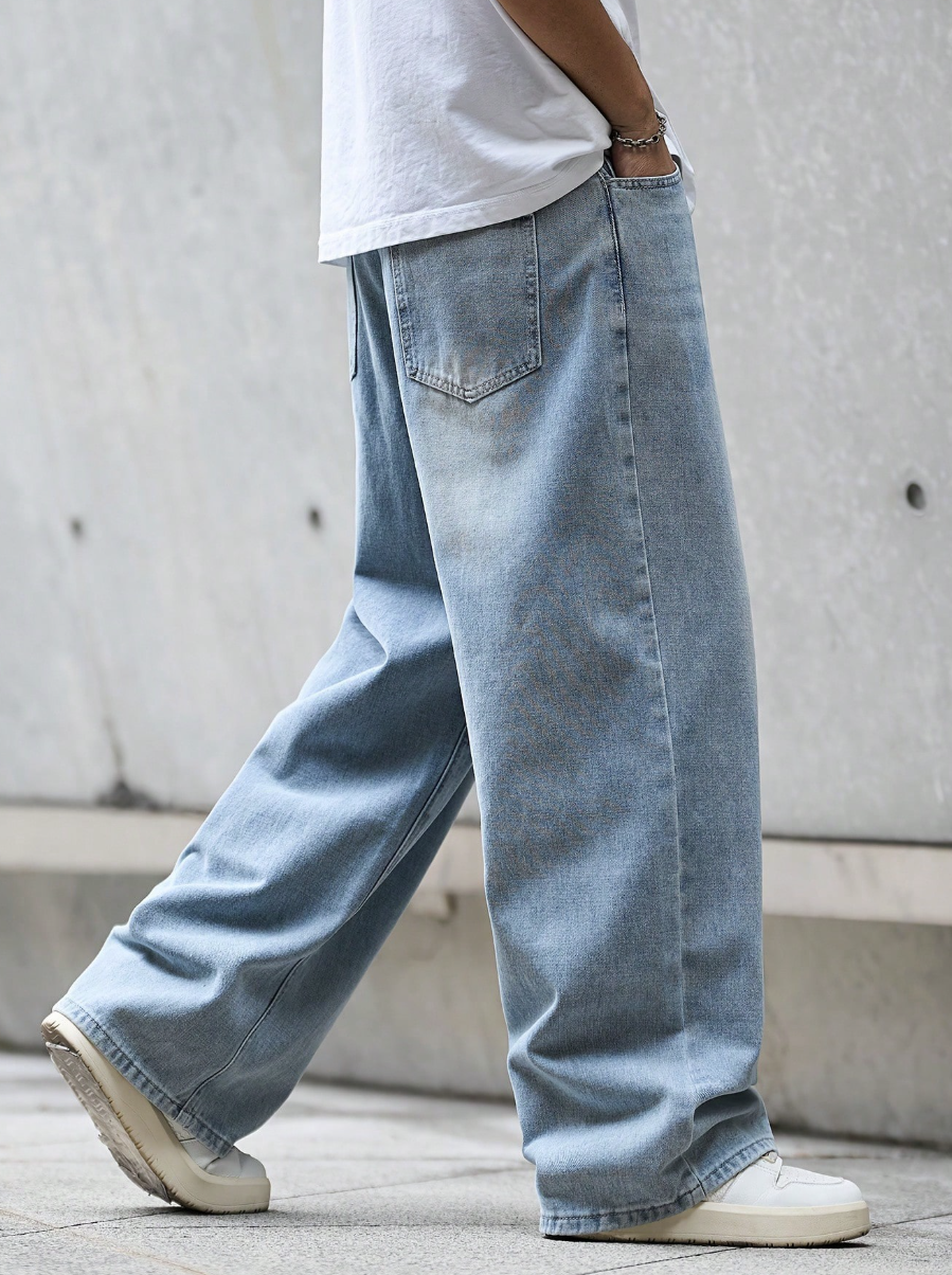 Quần Jeans Nam Ống Rộng Màu Xanh Wash - Quần Bò Baggy Light Blue Phong Cách Retro Vintage (Màu Xanh Nhạt) - Image 3
