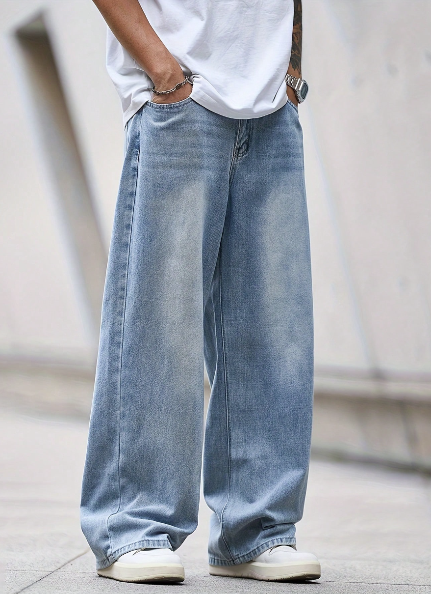 Quần Jeans Nam Ống Rộng Màu Xanh Wash - Quần Bò Baggy Light Blue Phong Cách Retro Vintage (Màu Xanh Nhạt) - Image 4