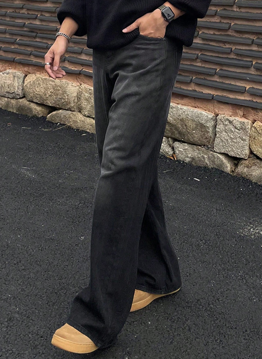 Quần Jeans Nam Ống Rộng Màu Đen Khói Wash - Quần Bò Baggy Xám Tiêu Phong Cách Grunge/Vintage (Màu Xám Đen) - Image 1