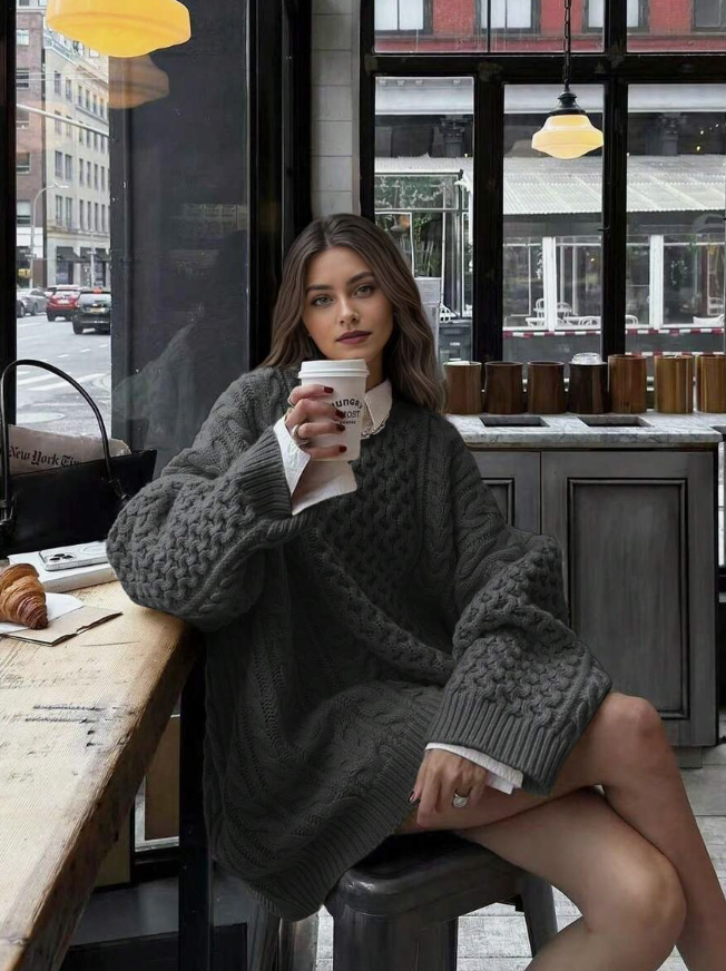 Áo Len Vặn Thừng Oversized Màu Xám Chì - Sweater Dệt Kim Dày Dặn Phong Cách Dark Academia/Preppy (Màu Xám) - Image 3