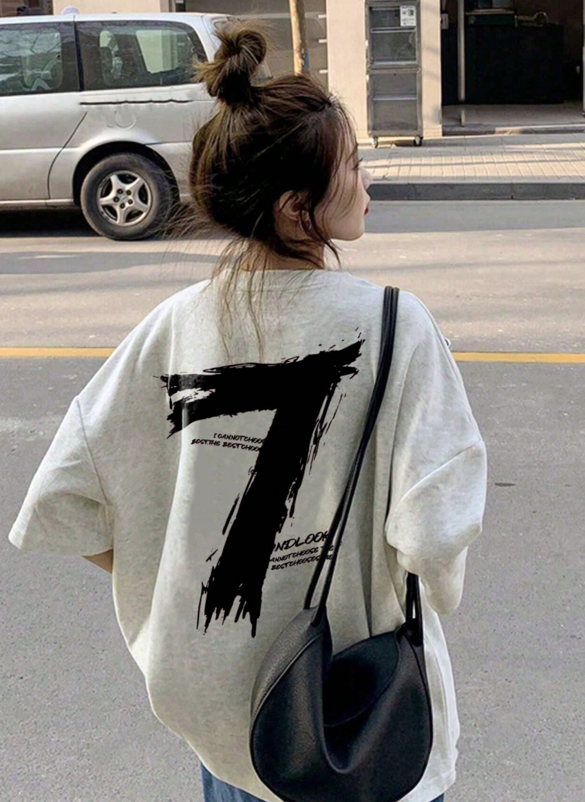 Áo Thun Unisex Oversized Graphic Số 7 Phết Mực - Tee Phông Rộng Màu Kem Phong Cách Streetwear Hàn Quốc (Màu Kem) - Image 1