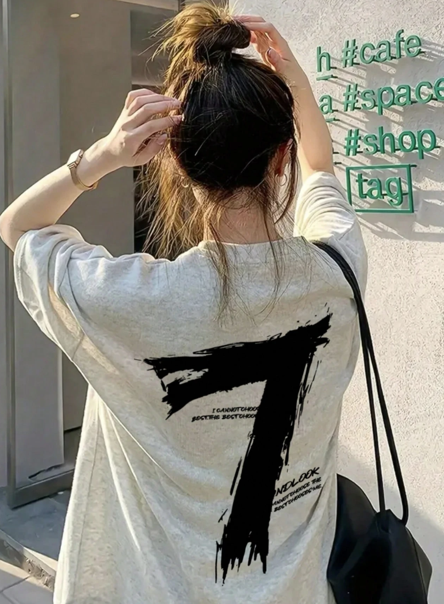 Áo Thun Unisex Oversized Graphic Số 7 Phết Mực - Tee Phông Rộng Màu Kem Phong Cách Streetwear Hàn Quốc (Màu Kem) - Image 3