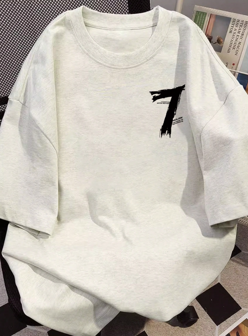 Áo Thun Unisex Oversized Graphic Số 7 Phết Mực - Tee Phông Rộng Màu Kem Phong Cách Streetwear Hàn Quốc (Màu Kem) - Image 4