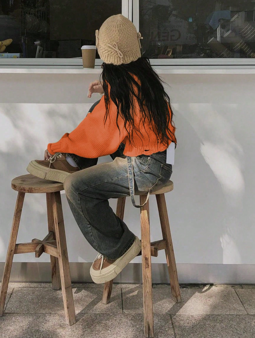 Áo Len Croptop Rách Gấu Màu Cam Tươi - Sweater Dáng Lửng Phong Cách Streetwear Nổi Bật (Màu Cam) - Image 2