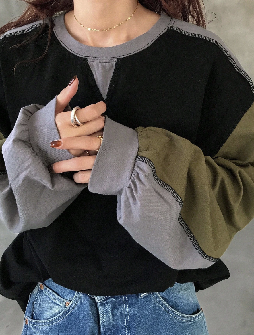 Áo Thun Dài Tay Oversized Phối Màu Color Block - Sweater Thun Cổ Tròn Style Vintage Nhật Bản (Đen Phối Rêu) - Image 4
